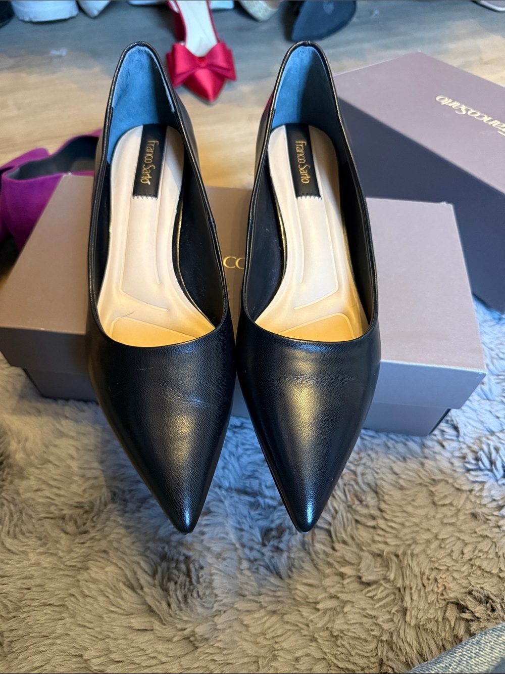 Franco Sarto Black Pointed Toe Leather Pumps